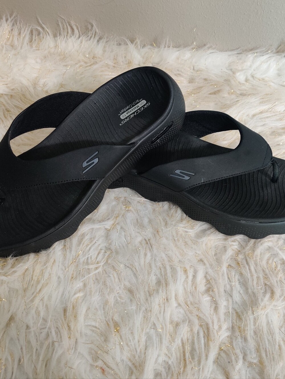 Skechers Sandals Womens 11 On The Go Massage Fit Arch Comfort Flip Flops Black